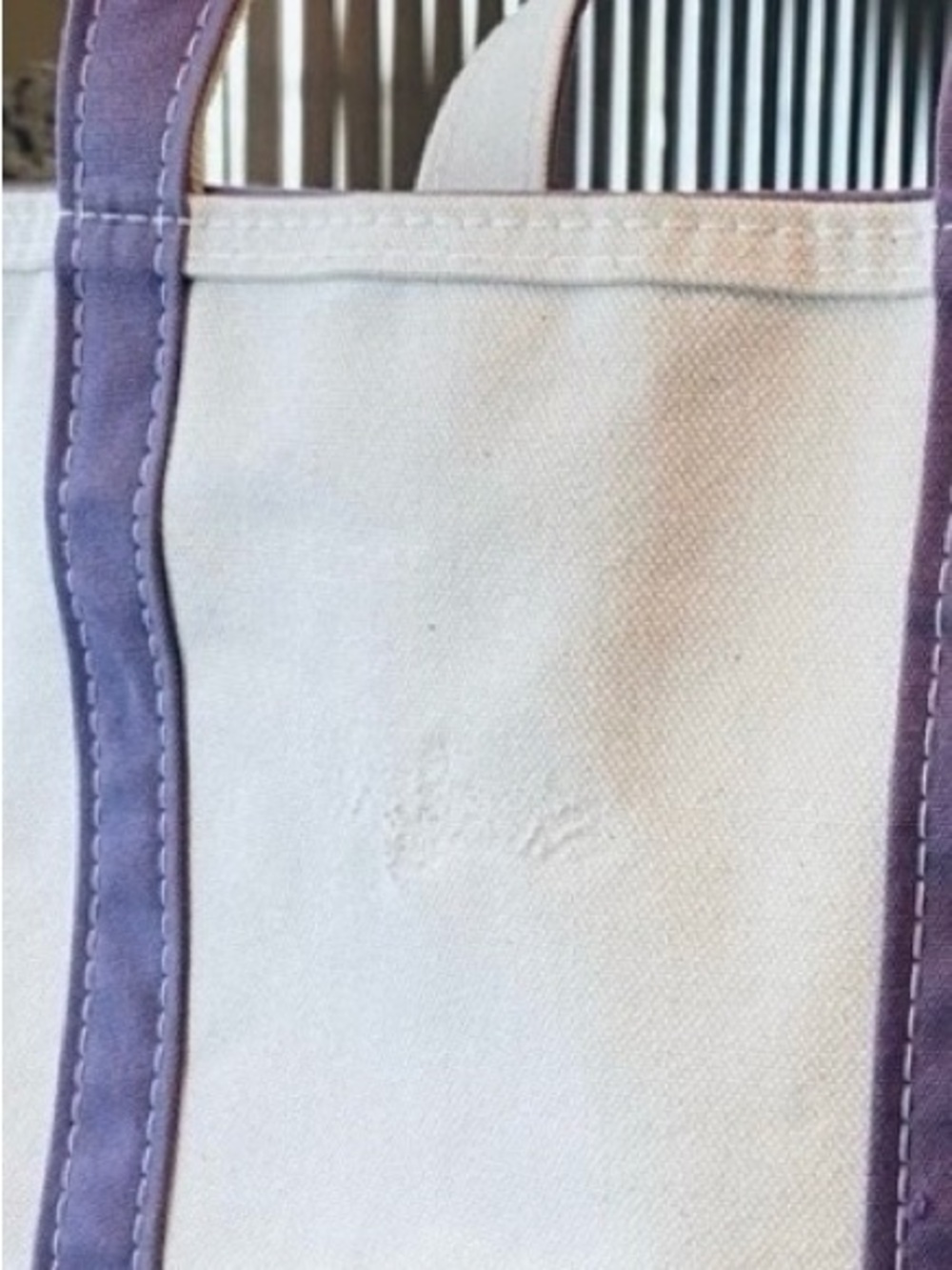 L.L. Bean Medium Cream and Purple Canvas Tote with Regular Handles - Picture 6 of 6